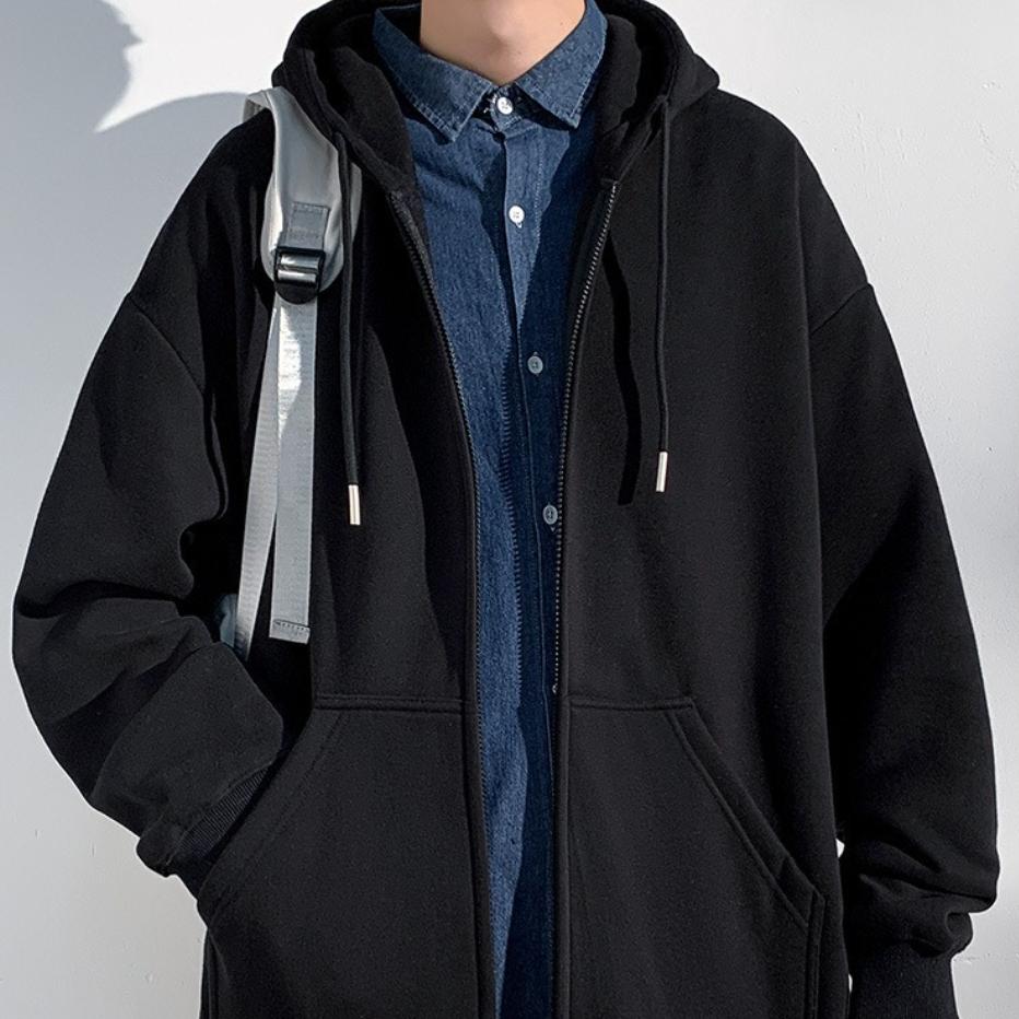 Solid-color Sweatshirt Jacket Men's Simple and Trendy Jacket Women's Spring and Autumn Hooded Jacket Loose and Casual Cardigan Top