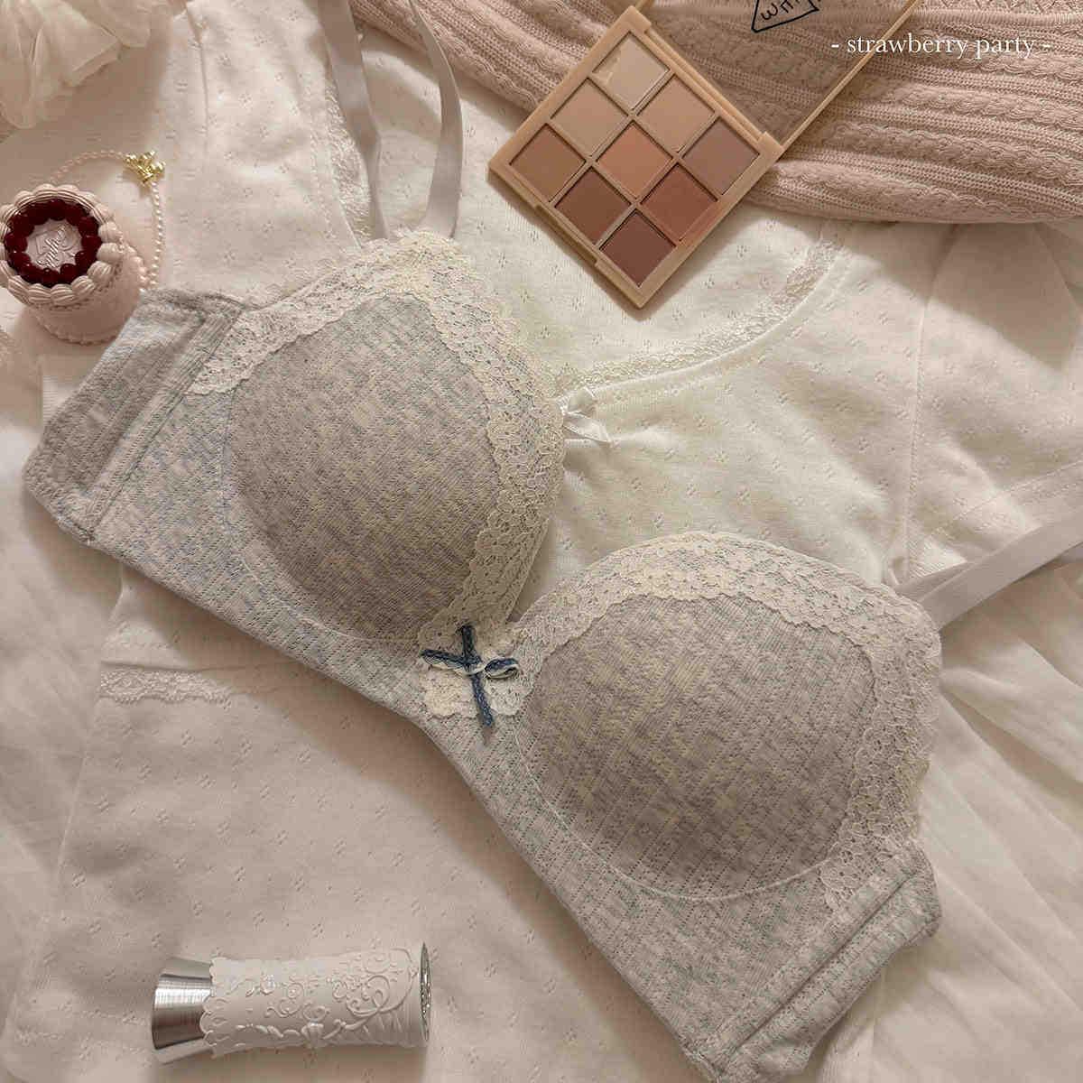 

Сладкий кружевной бюстгальтер пуш-ап без косточек - Увеличивает маленькую грудь, Предотвращает обвисание, Хлопковое комфортное белье L 36/80ab серый