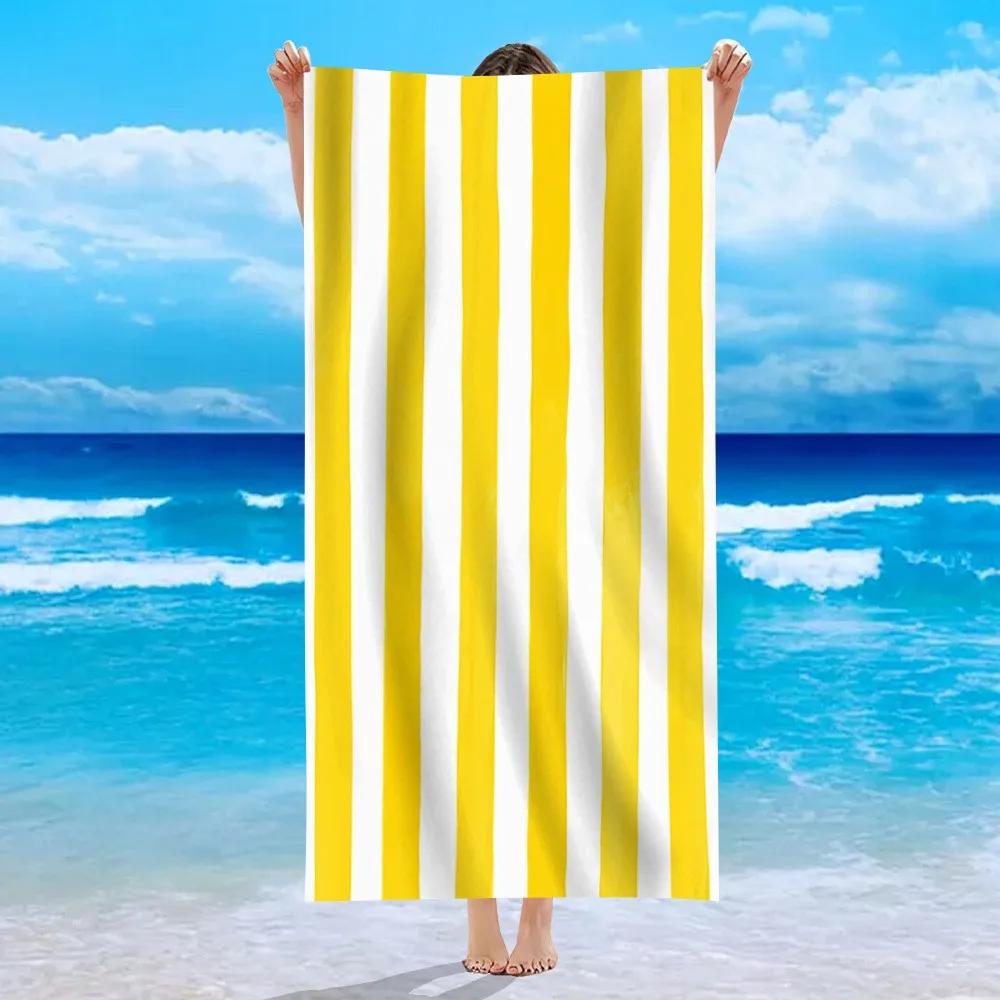 Yellow Stripe Microfiber Beach Towel Quick Fast Dry  Trend Pattern Beach Towel Oversized Blanket Lightweight Towel Bathtowel