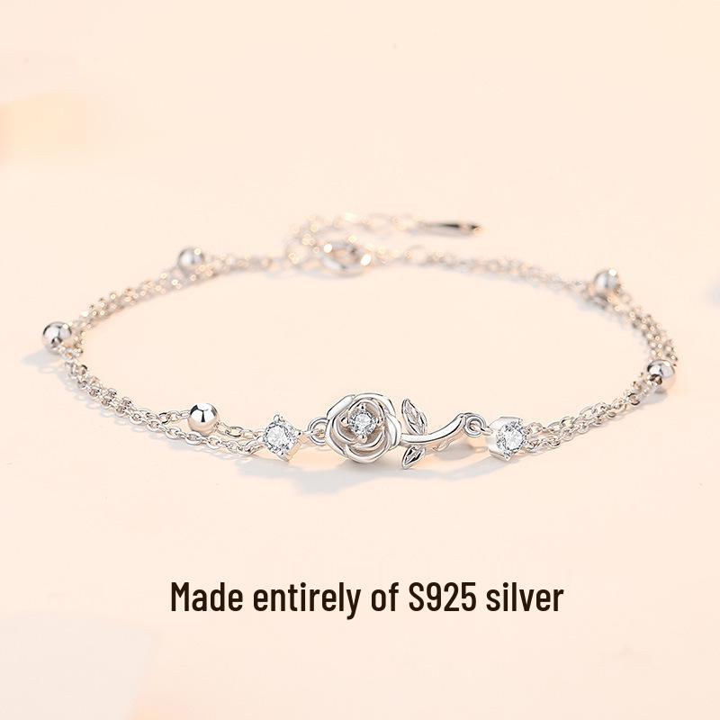 Tichia Thorn Rose Couple Bracelet: 925 Sterling Silver, Forest-Inspired Design, High-End Branch Jewelry 925 Sterling Silver