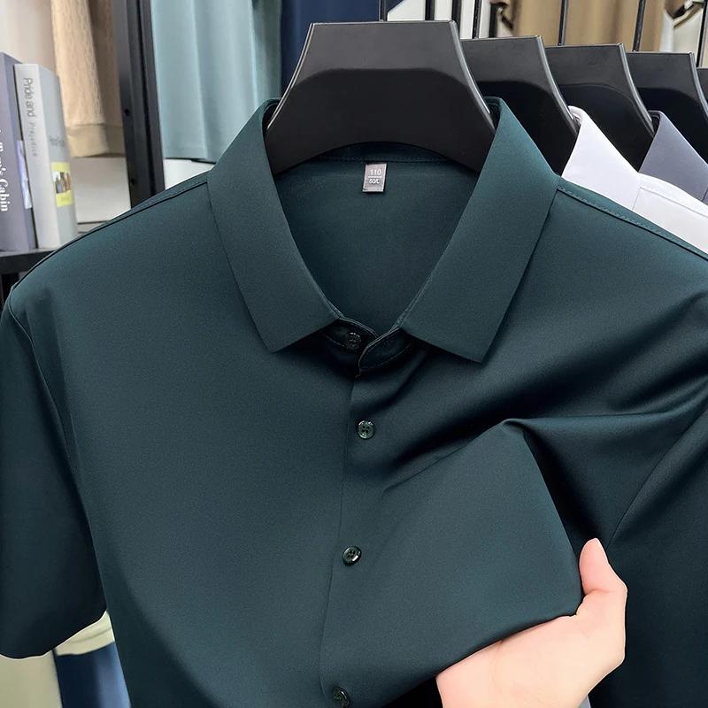 Mens Everyday Shirt Short Sleeve Ice Silk MoistureWicking for Business Events