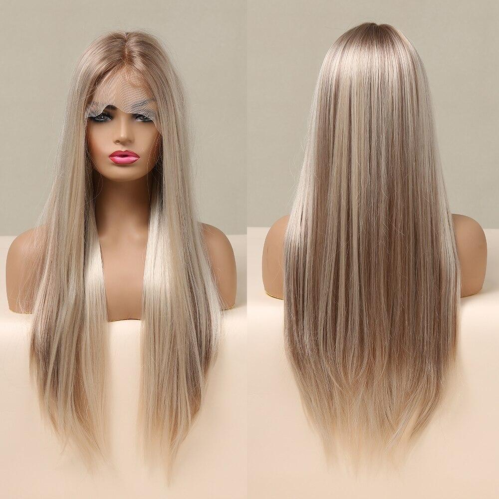 EASIHAIR Blonde Mixed Brown Lace Front Wigs Long Straight Natural Wigs for Women Silk Lace Frontal Synthetic Wig Heat Resistant