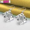 925 Sterling Silber Quadratischer geometrischer Tropfenohrring-Schmuck
