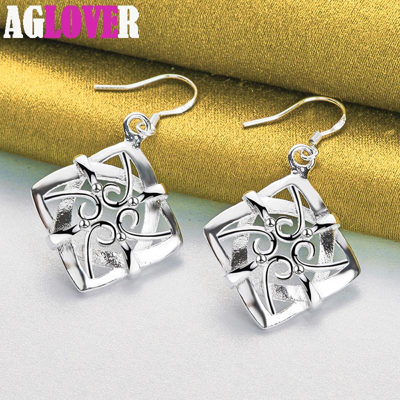 925 Sterling Silber Quadratischer geometrischer Tropfenohrring-Schmuck
