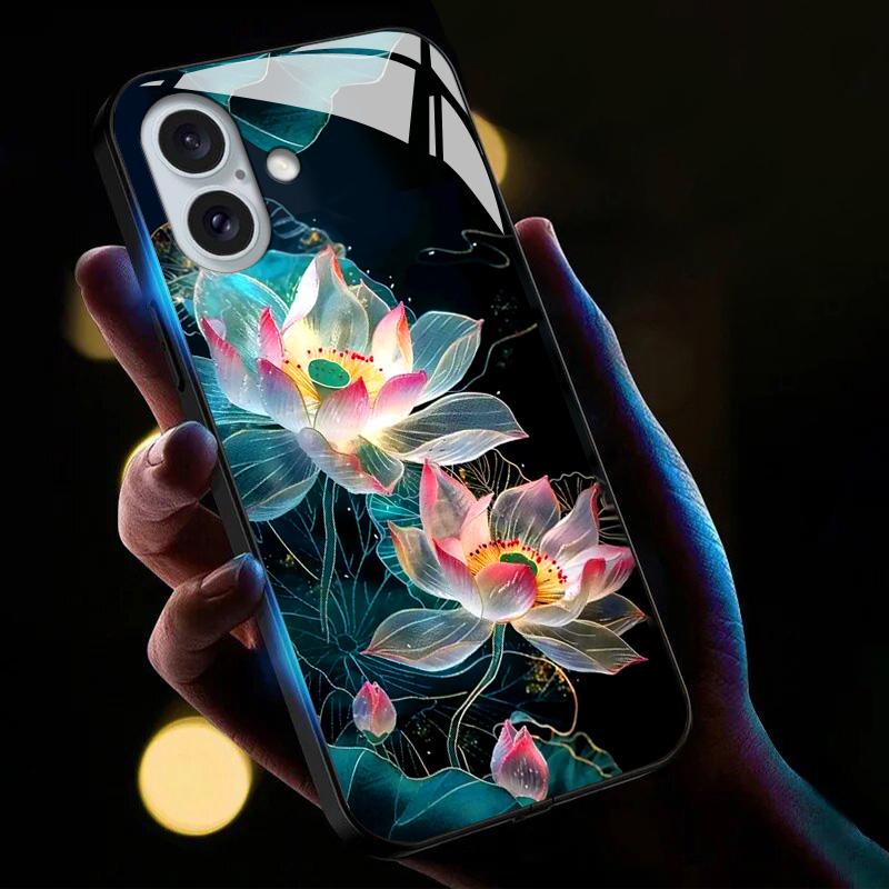For iPhone 16 Case Call Flash Series Pattern Printing Tempered Glass+TPU Combo Phone Case
