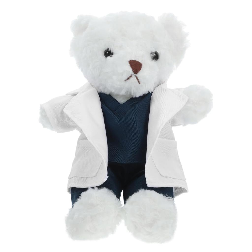 DECHOUS Doctor Bear Doll, Plush Toy Bear, 30cm, Animal Doctor Doll, PP Cotton, Recording Function, Doctor Bear (White)