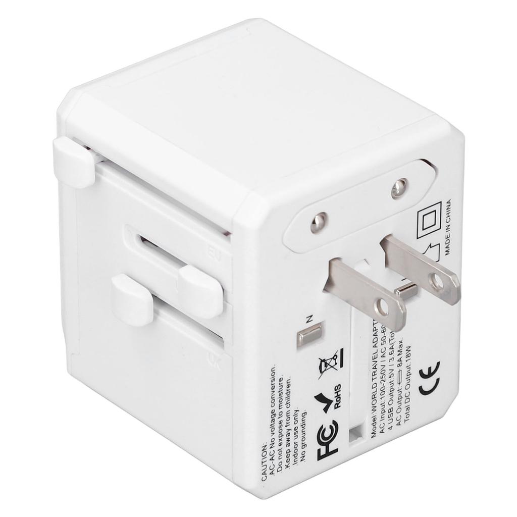 Reseadapter med 3 USB A 1 USB C Bärbar Tyst Resespänningsomvandlare för Hårtork