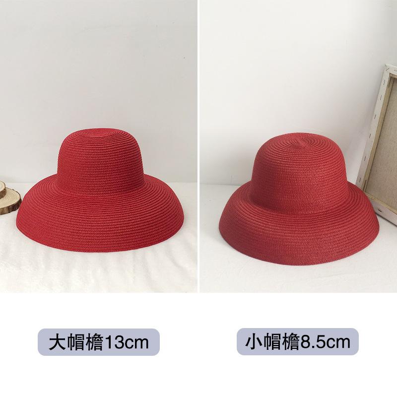 Red big-brimmed straw hat women's summer new straw dome French retro seaside beach sun hat