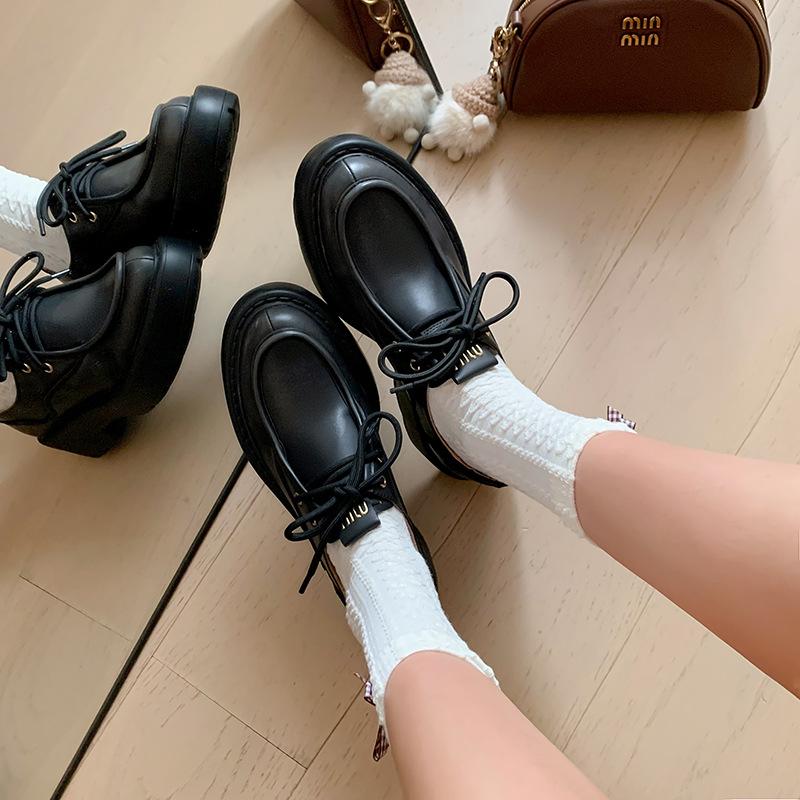 

Нові ретро поліровані лофери Mori універсальні на платформі, японські коледжні маленькі шкіряні туфлі на високих підборах, поліровані жіночі туфлі-мафіни 36 чорний