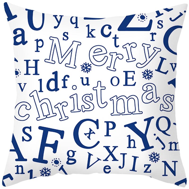 Home Decoration Christmas Blue Printing Poly Poems Pillow Set Nordic Modern New Year Decoration Cushion Set Funda De Almohada