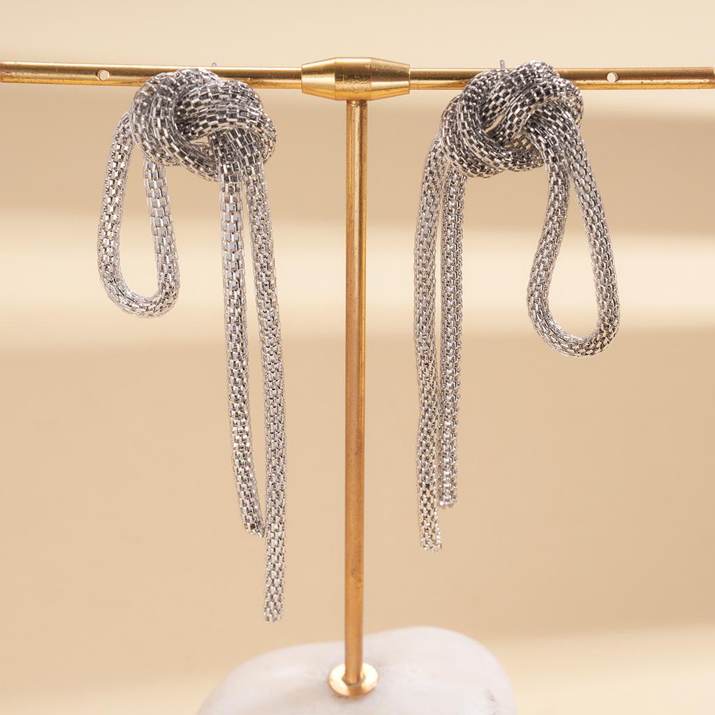 Metal chain knotted fringed earrings simple stud earrings niche earrings