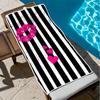 1pc Beach Towel, Soft Lightweight Black White Striped with Pink Lips, Sand-Free, Ideal for Travel, Picnic, Camping, Swimming