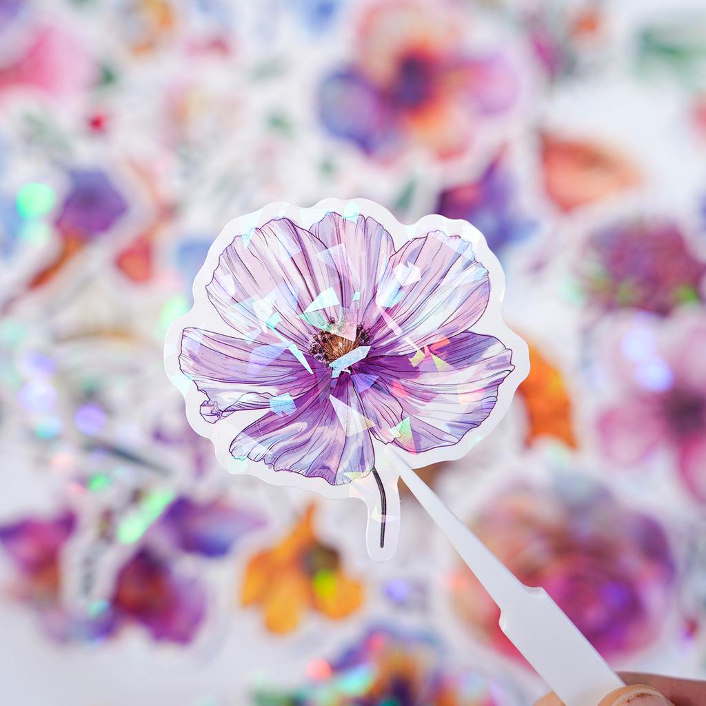 Flower Stickers 50 Holographic Shiny Water Cup Computer Laptop Gift Decoration Waterproof Suitcase Laser Stickers