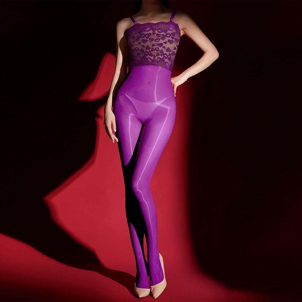 Sexy Women 8D 912Pin Thin Lace Maid Bodysuit Elastic Tights Oil Glossy Shiny Kiss Lip Jumpsuit Shaping Leotard Crotchless