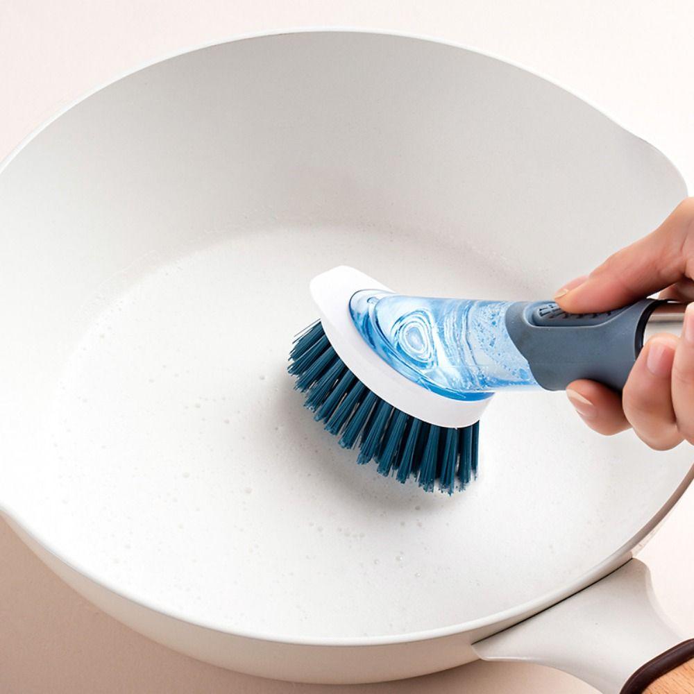 Liquid Dispenser Dishwashing Brush Removable Sponge Dish Cleaning Brush Kitchen Use