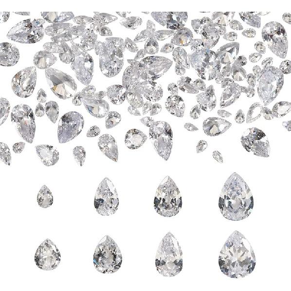 FASHEWELRY 315Pcs Faceted Cubic Zirconia Cabochons Transparent Imitation Diamond Beads Teardrop Shape Crystal Rhinestone Cabochon for DIY Jewelry