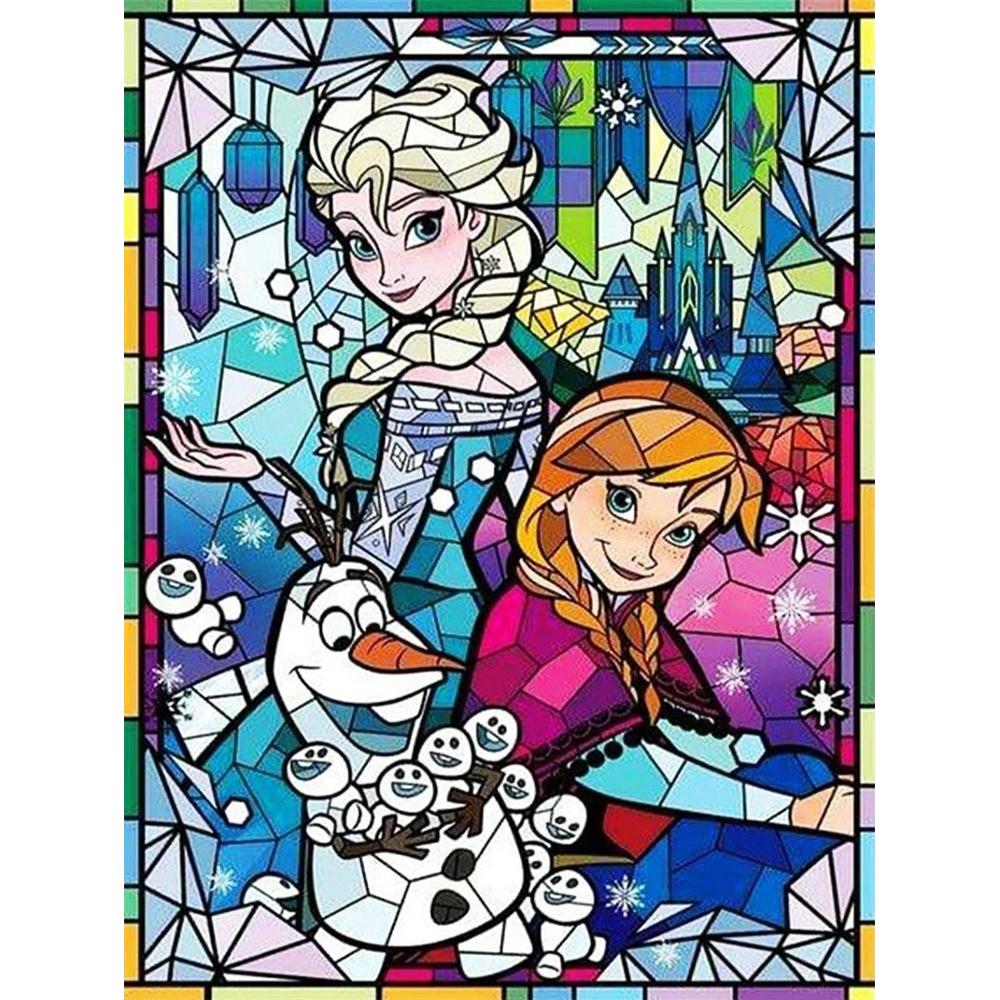 

Disney Diamond Painting 5D Frozen Stained Glass Painting Style DIY Gift for Living Room Bedroom Office and Home Decoration Round 20x30cm