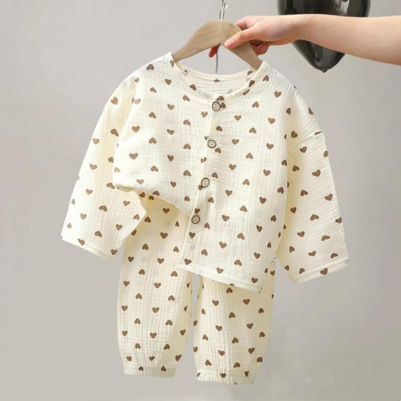 

2 шт./компл. Костюм для мальчиков и девочек, детская одежда из муслинового хлопка, одежда для сна, наряд, детский комплект пижамы с длинными рукавами, топы+брюки, домашняя одежда 90