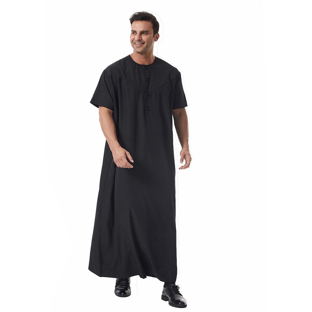 Men's Short Sleeve Muslim Robe Ethnic Style Traditional National Costume Loose Casual Long Gown Daily Wear Arabian Robe