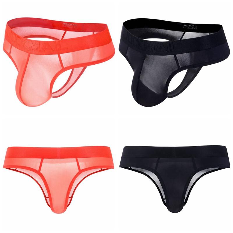 Thong JOCKMAIL Satin Material Waistband Low Waist Fashionable Breathable Sexy Semi Transparent Ice Silk Material Ultra-thin Men's Thong Underwear