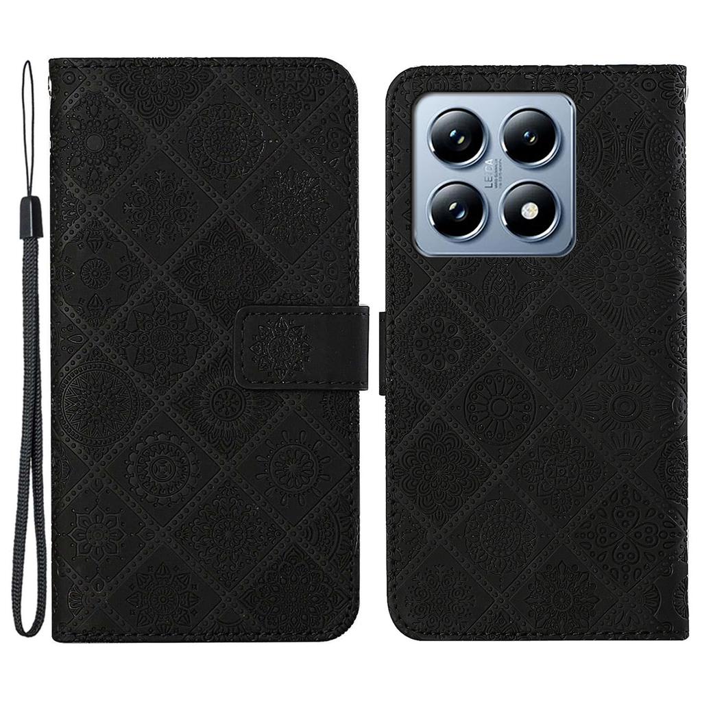 For Xiaomi 14T Pro Case Leather Case Ethnic Style Phone Wallet Cover with Strap
