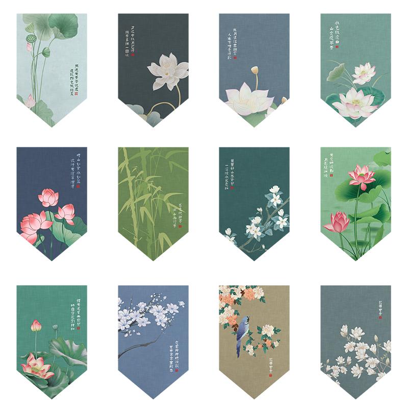 Chinese Half Curtain Ancient Style Lotus Printed Pennant Kitchen Door Short Curtain Home Bedroom Window Decor Window Shade