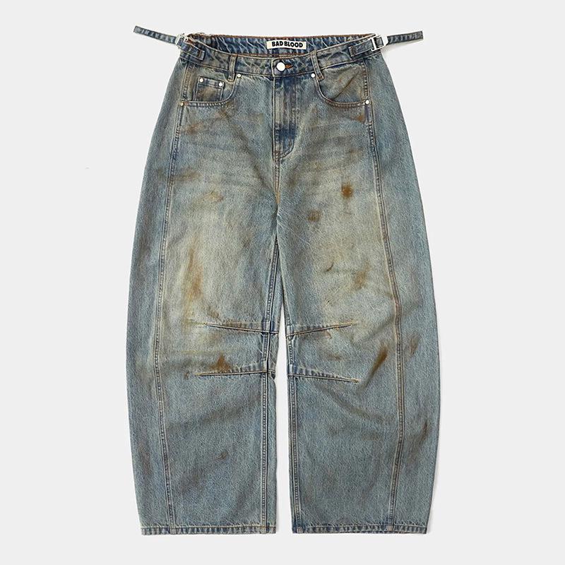 Korean Badblood BCAC Retro Washed Distressed Denim Jeans: Women s Niche Casual Curved Leg Pants Extra Small светло-синий