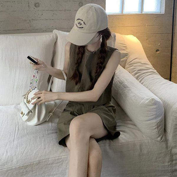 2026 Women's Casual Suit: Loose Vest Top & High-Waist Wide-Leg Shorts Two-Piece Set for Summer