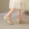 Fashion Med Slippers Women Summer High-Heeled Shoes Lady Rubber Flip Flops Slides Shallow Pantofle Hawaiian Thin 2024 Glitter Scandals
