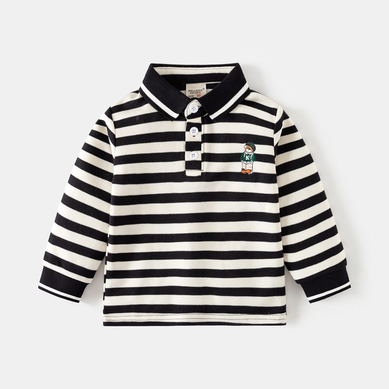 Children's Polo Shirt Clothes Boy's Long-Sleeved T-shirt Polo Collar Top Children Spring and Autumn Bear Bottoming Shirt Children's Clothing