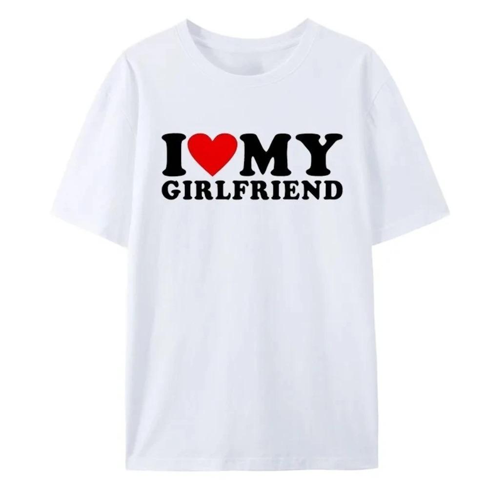 2025 Summer New "I Love My Girlfriend" Printed Graphic T-shirts for Men and Women Short-sleeved T-shirts High-quality Streetwear