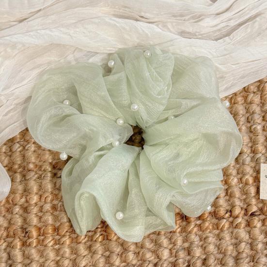 Yousheng Hair Tie for Women, Organza Fabric High Elastic Hair Rope, Pure Color Ponytail Holder with Imitation Pearls, Ponytails Buns Hair