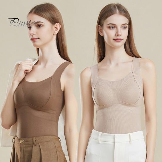 Vestă de fund Forma de cupă 3D Căldură Confortabilă cu autoîncălzire Top termic căptușit fără sudură Toamnă iarnă Vestă de bază