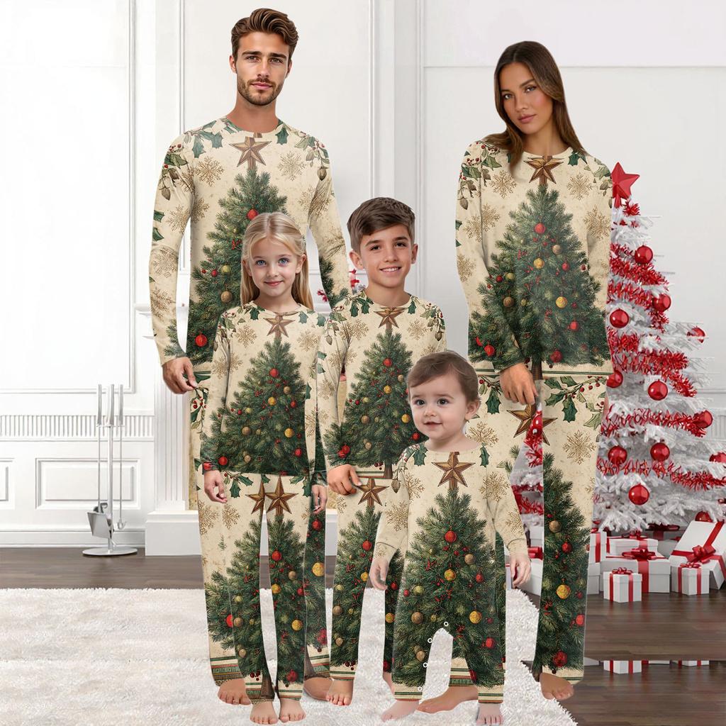 Juleprintet Rund Hals Foreldre-Barn Langermet Lang Bukse Hjemmeklærsett