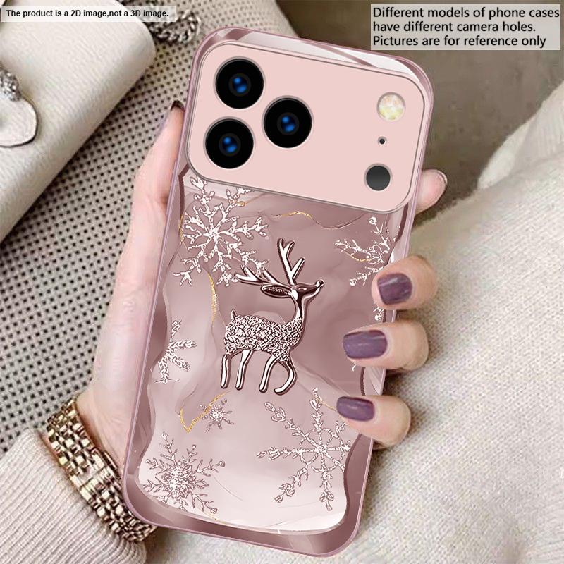 

Silver Snowflake Reindeer For iPhone 17 Air 16 E 15 14 13 Plus 12 mini 17 Pro Max 11Pro XR Xs X 7 8 11 Tempered Glass Phone Case iPhone 15 Pro Max