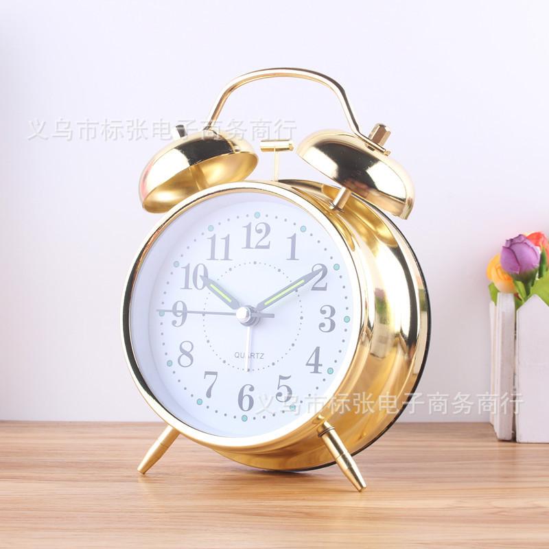 4 Inch Metal Twin Bell Alarm Clocks Loud Volume Alarm for Students Wake Up Clock with On Off Timer Home Bedroom Desktop Clock