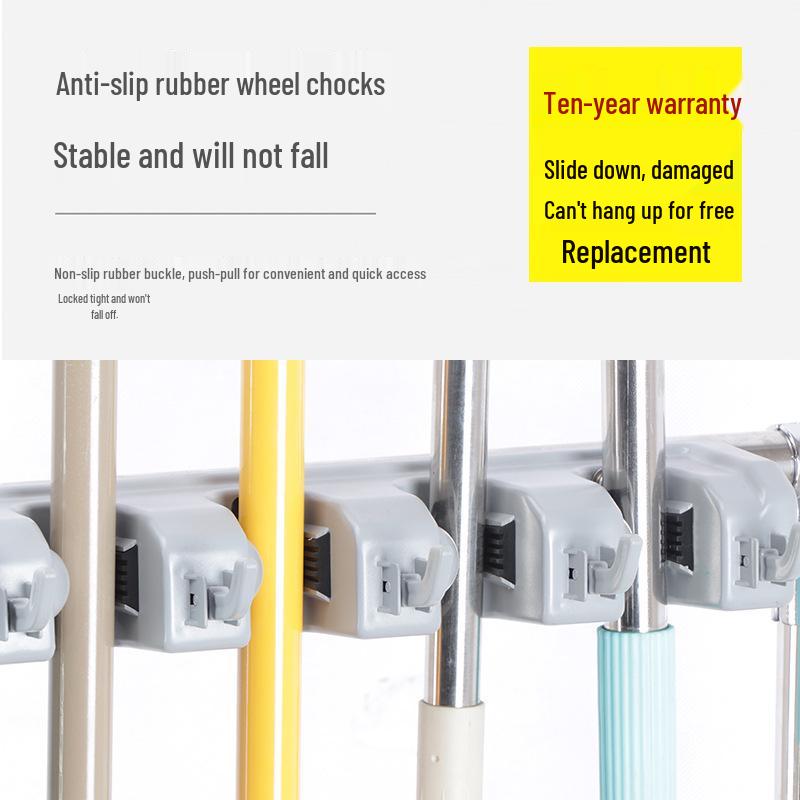 Stainless Steel Floor-standing Mop and Broom Rack with Balcony Storage