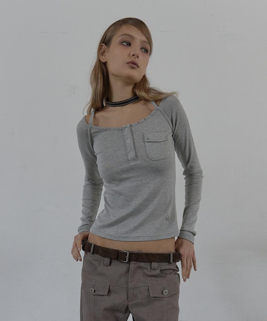 SETUP-EXE Sleeveless Layered Top / Melange Gray