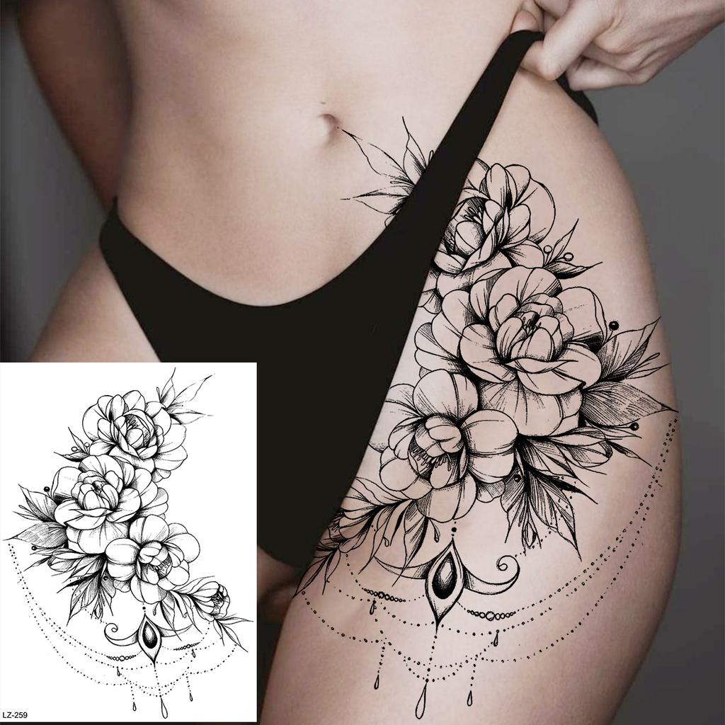 Lotus Henna Mandala Chest Temporary Tattoos For Women Underboob Adult Butterfly Turtle Lion Fake Tattoo Sexy Waterproof Tatoos