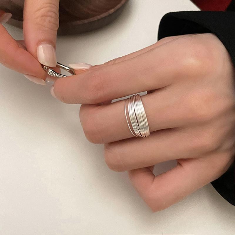 Korean ins geometric round multi-layer plain silver ring cold wind simple index finger ring female