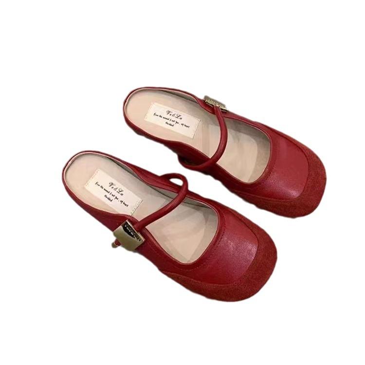 Xiaoxiangfeng Mary Jane Silver Single Shoes New Chinese French Sandals Women's Shoes Spring and Summer Flat-bottomed Bag Head and Half Slippers