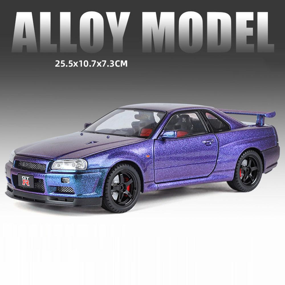 

Large 1:18 GTR SKYLINE Alloy Car Diecast Model Toy Doors Opened Sound Light Pull Back Miniature Vehcie Adult Boy Birthday Gifts