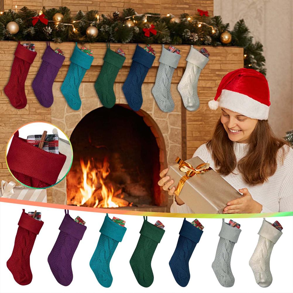 

Knitted Christmas Stockings Decoration Christmas Gift Solid Fireplace Bag Gift Socks Xmas Decoration Color Lovely Bag P0n6