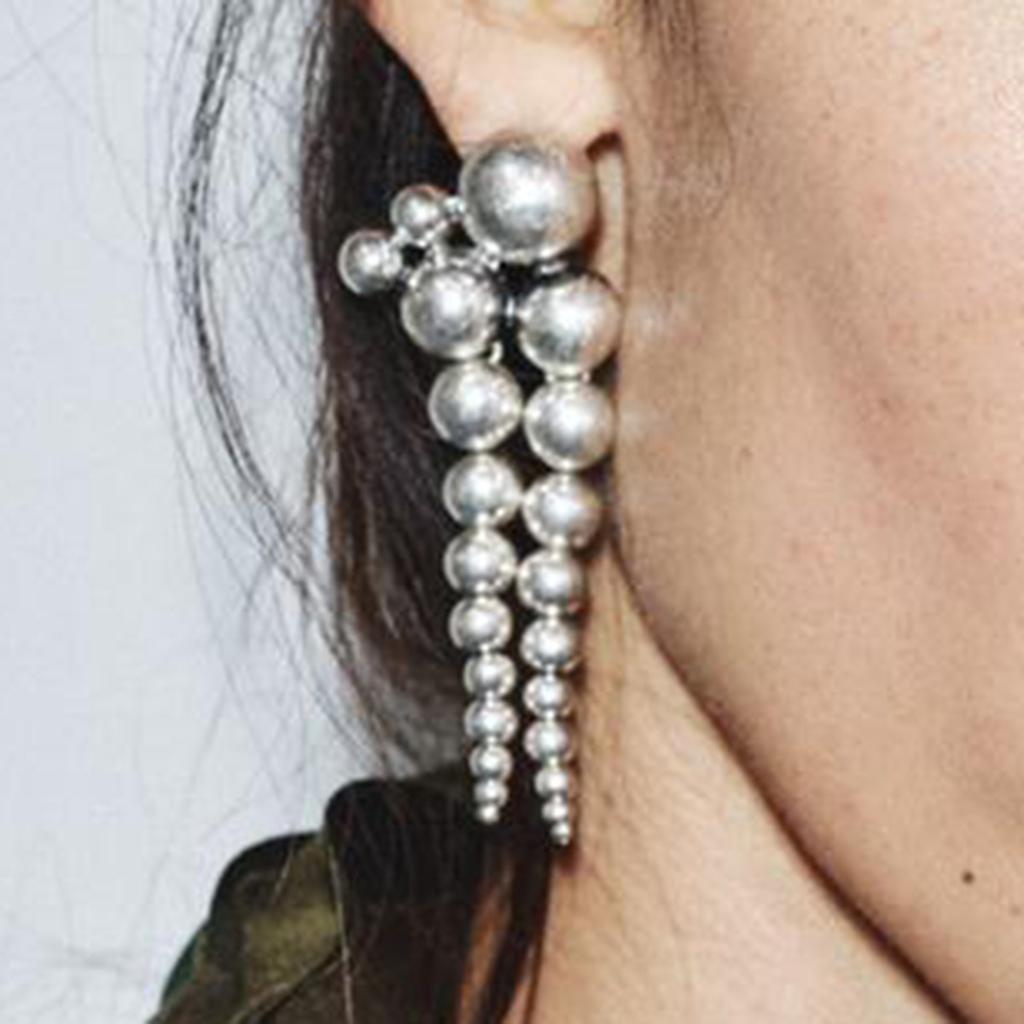 Women Fashion Elegant Multi Layer Ball Beaded Long Earrings Retro Luxury Minimalist Design High Grade Dangle Ear Jewelry