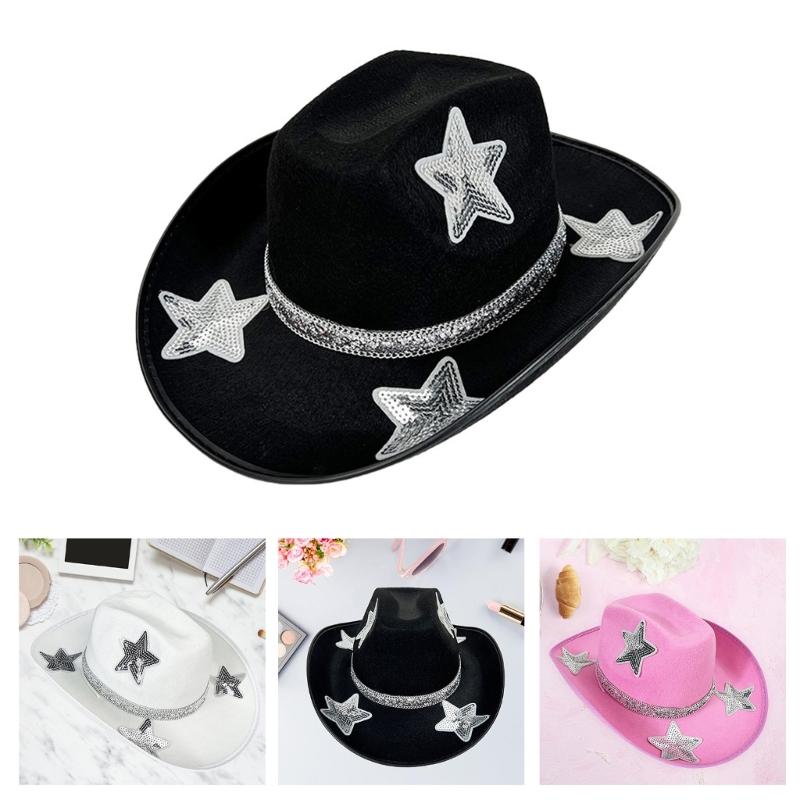 Masquerades Party Hat for Women Bridal Shower Hat Sequined Fivepointed Star Hat Wedding Accessories Theme Party Headwear