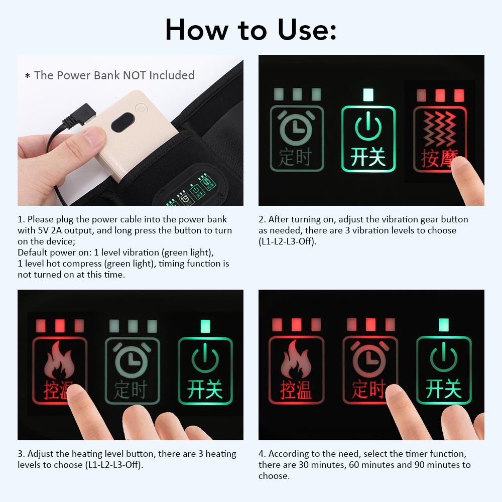 Electric Heating Waist Massager Back Support Belt 3 Levels Red Light Heat Vibration Hot Compress Brace Belt for Back Pain Relief