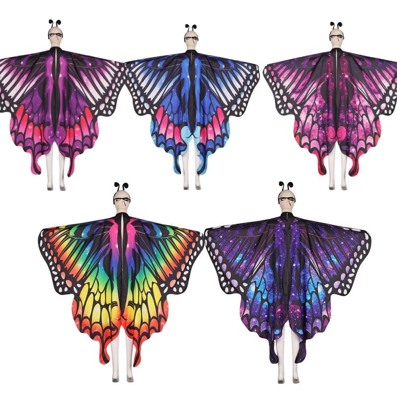 Colorful Butterfly Wings With Hood And Antennas For Stage Performance Fantasy And Whimsical Theme For 18-24 Year Olds Characters)