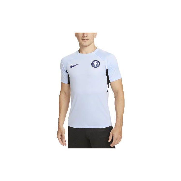 Nike Inter Milan Strike Logo Embroidered Letter Print Spliced Short Sleeve Football Shirt Men tops Light-Ocean DX3018-548