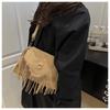 New Retro Suede Faux Leather Saddle Bag for Women Fringe Tassel Crossbody Shoulder Purse Vintage Western Style Handbag