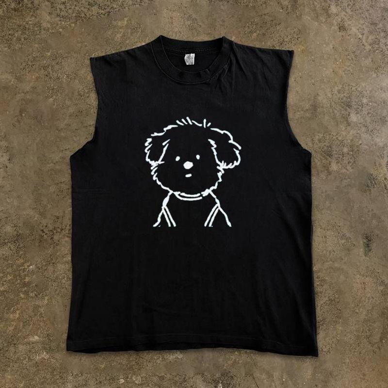 

Make Money to Do Charity Suction Ventilation Pure Cotton! Cute Minimalist Puppy Printed Ins Loose Couple Black 3XL [250g Heavy weight pure cotton]]